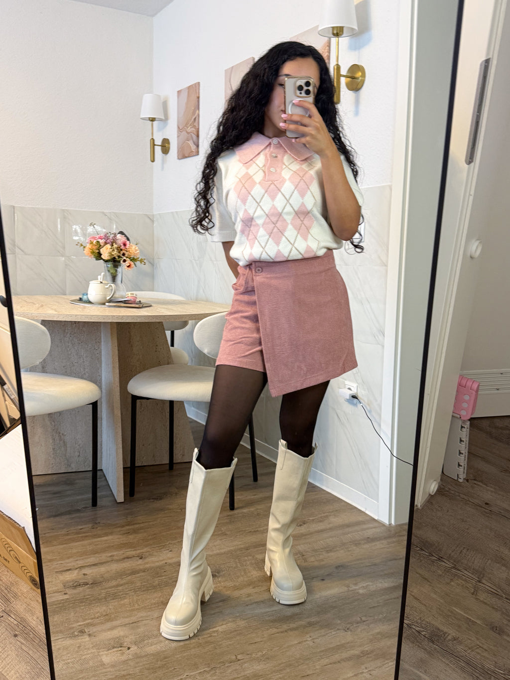 Mimi Corduroy Skort – Blush Pink Wrap Mini Skort | Kawaii Preppy Shorts