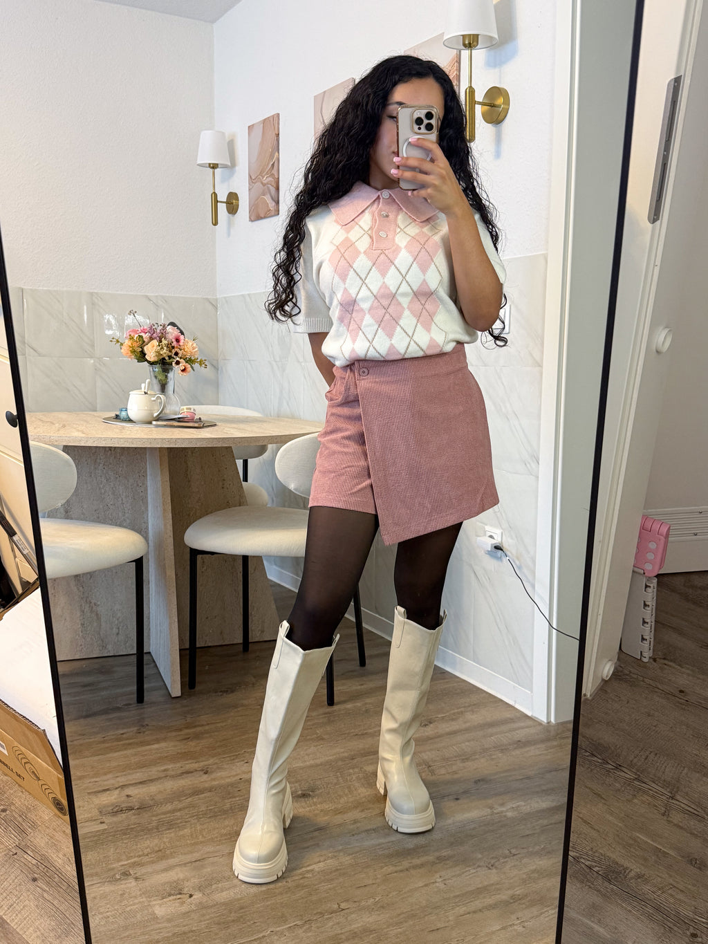 Mimi Corduroy Skort – Blush Pink Wrap Mini Skort | Kawaii Preppy Shorts