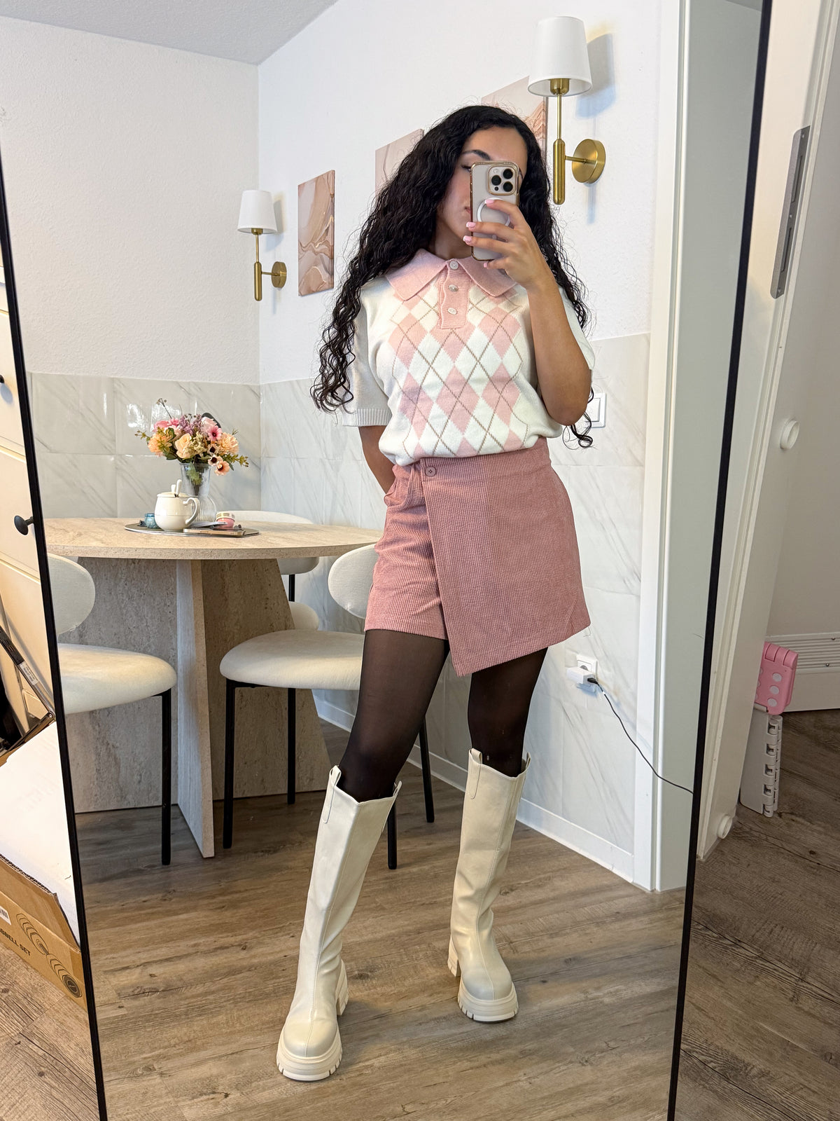 Mimi Corduroy Skort – Blush Pink Wrap Mini Skort | Kawaii Preppy Shorts