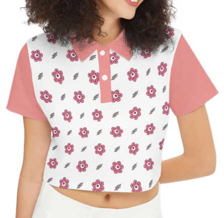 I Love Flowers Short-Sleeve Crop Polo Shirt-Heavyweight 225g