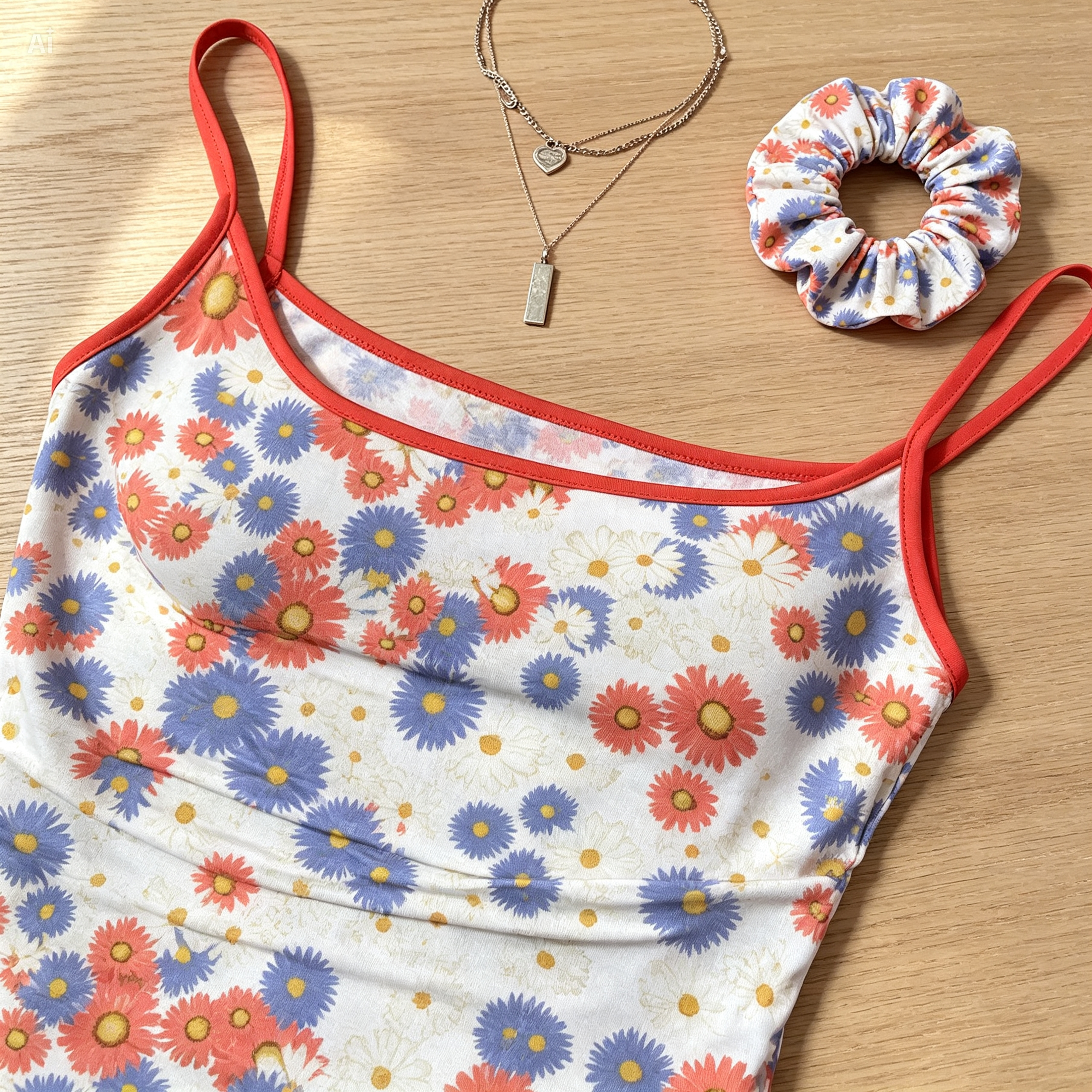 Floral Slim Cami Top – Stretchy Summer Tank with Daisy Print