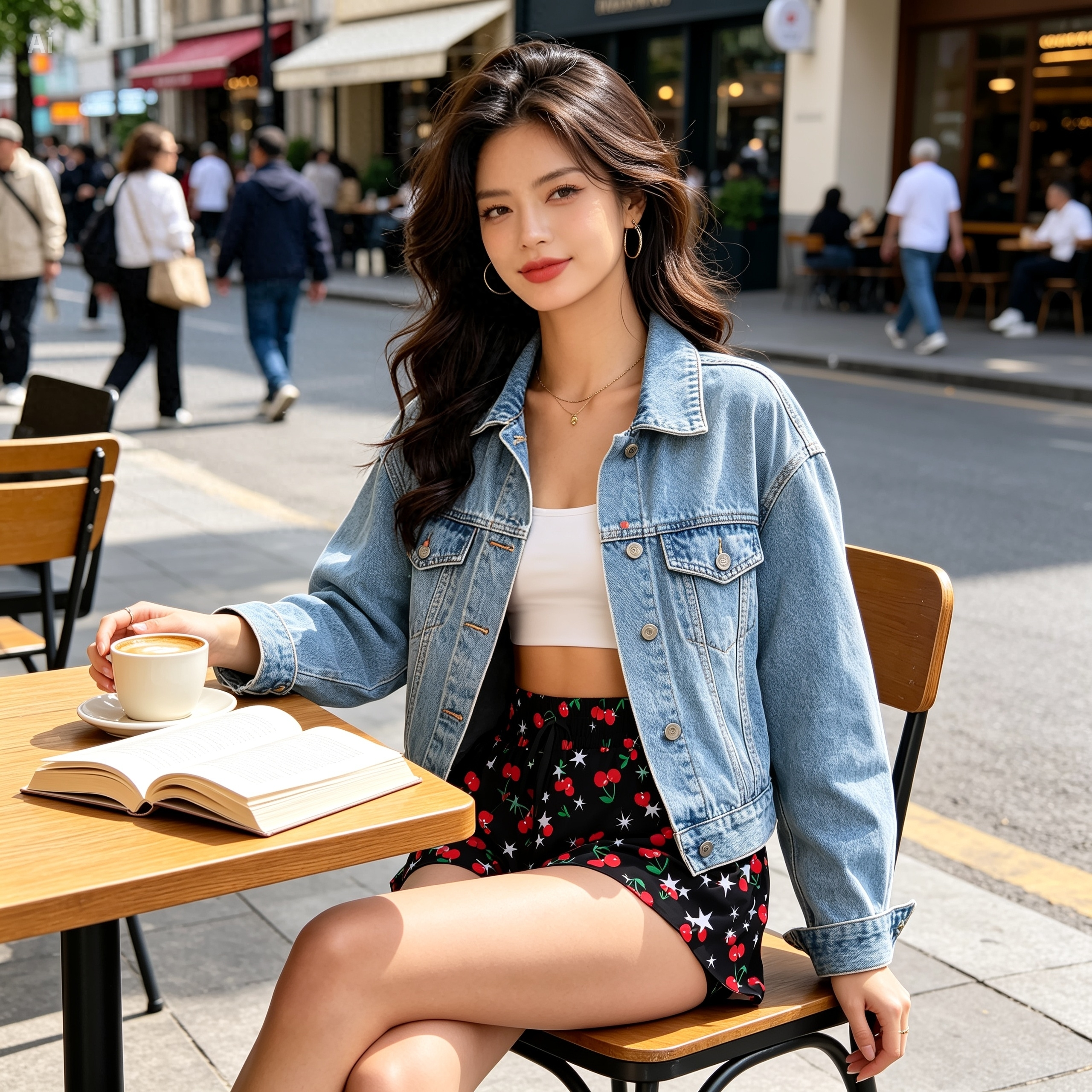 Cherry Print Skort – Black Skirt Shorts with Pockets