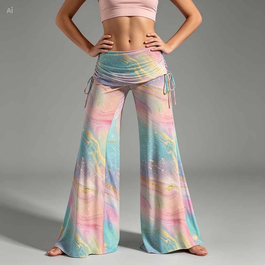 Pastel Galaxy Wide Leg Pants – High Waist Flowy Boho Trousers