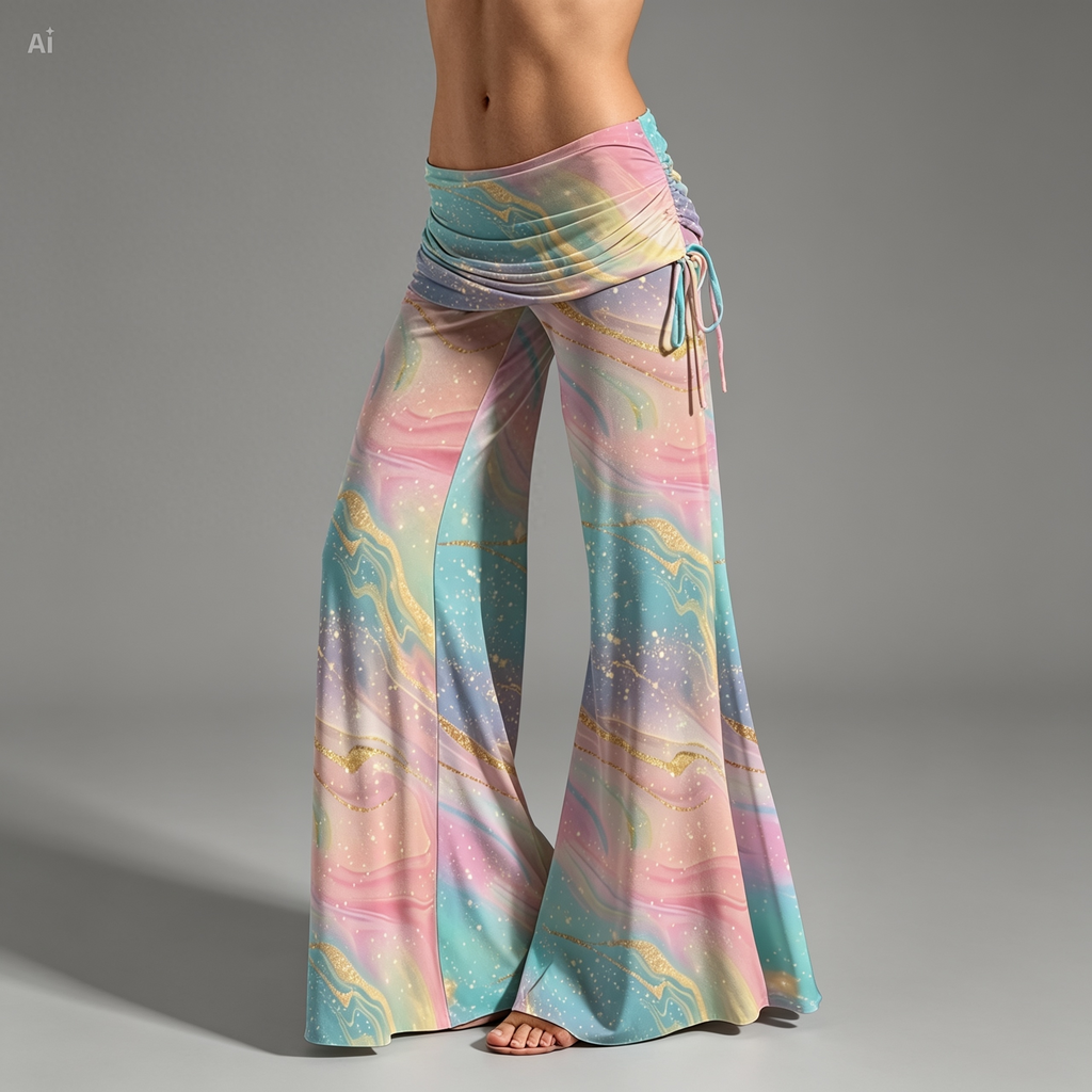 Pastel Galaxy Wide Leg Pants – High Waist Flowy Boho Trousers