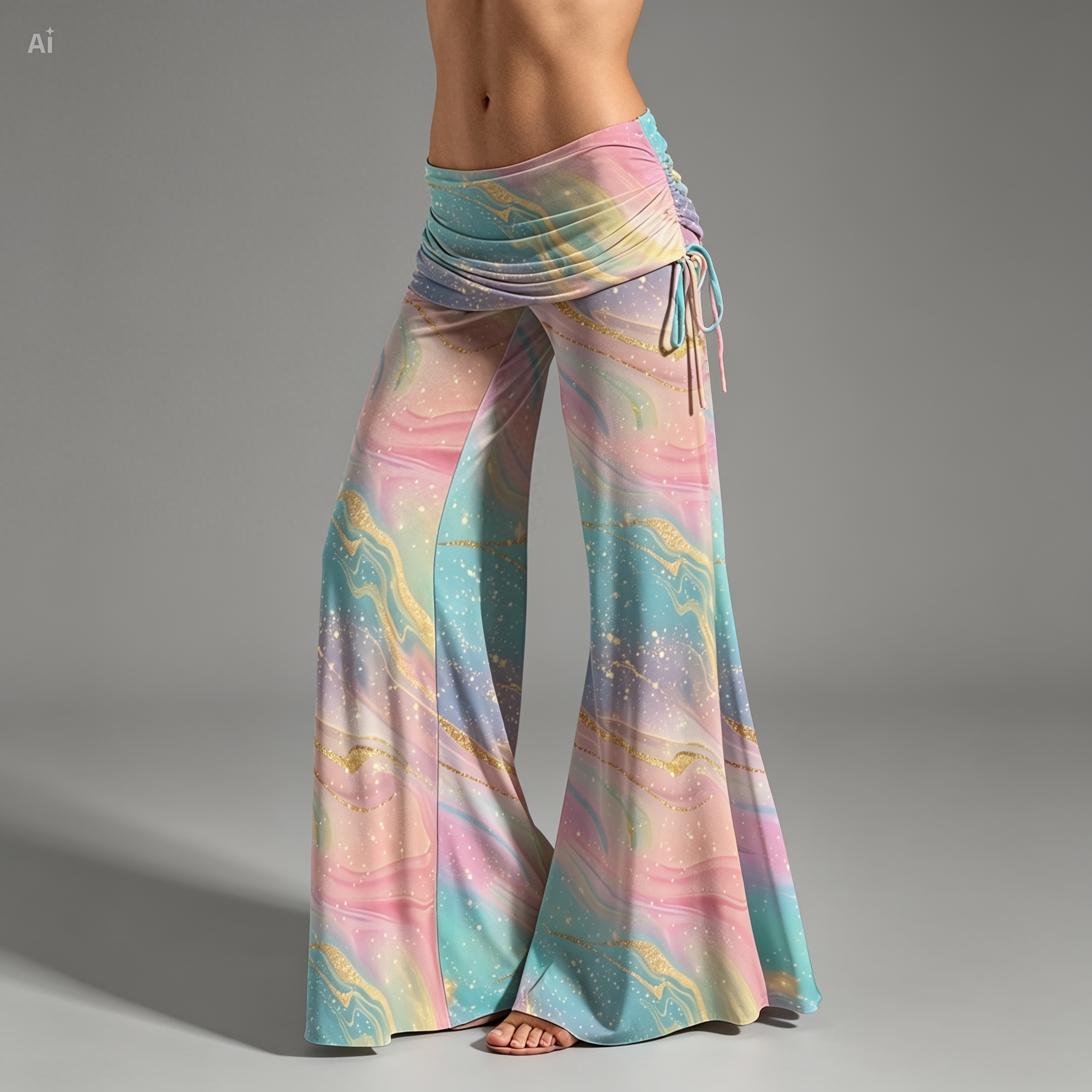 Pastel Galaxy Wide Leg Pants – High Waist Flowy Boho Trousers