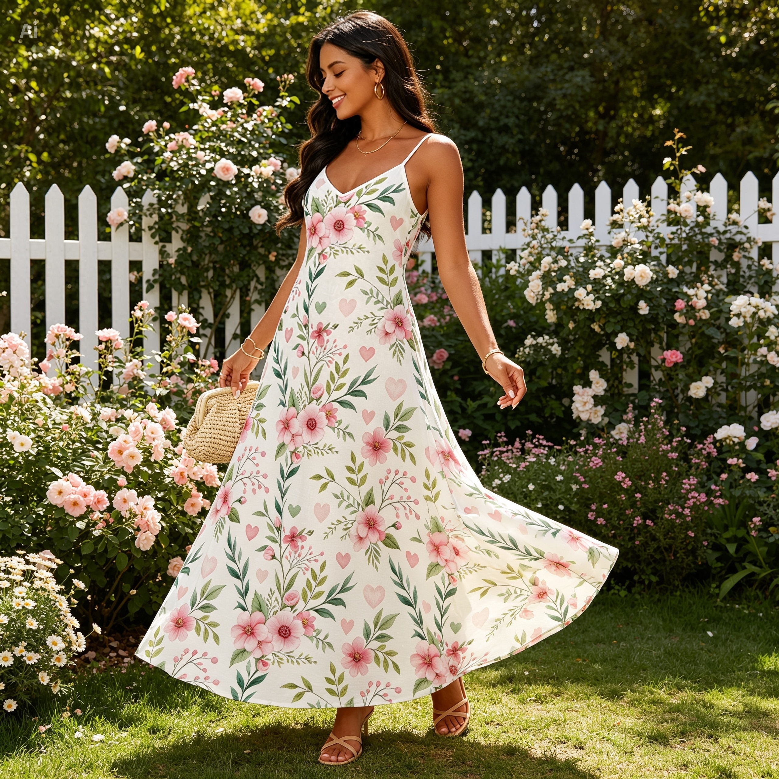 Pink Floral Maxi Dress – Romantic Cottagecore Spaghetti Strap Dress –  Kawaii Heaven