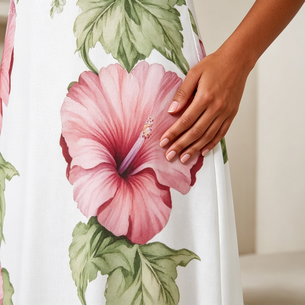 Hibiscus Floral Maxi Dress – Tropical Spaghetti Strap Summer Dress