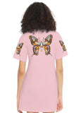 Kawaii Tiger with Butterflies Women's Short-Sleeve T-Shirt Dress-Heavyweight 225g