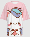Kawaii Cat with Heard Women’s Oversized Short-Sleeve T-Shirt-Heavyweight 225g