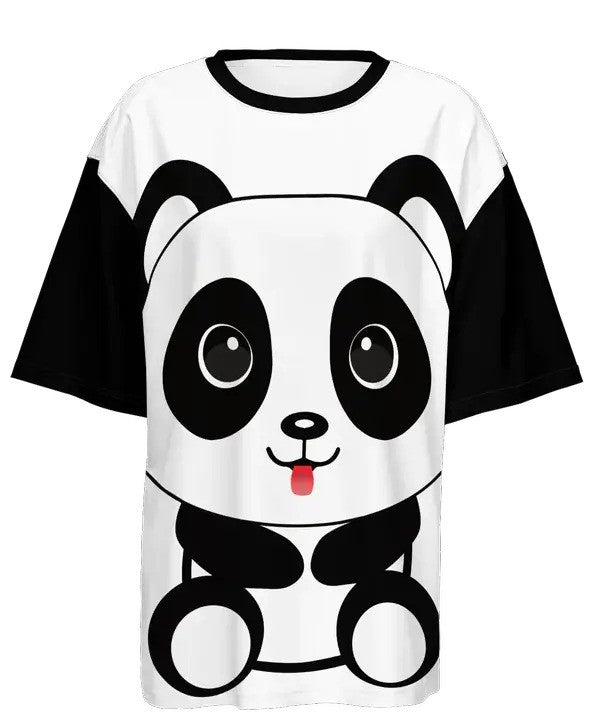 Kawaii Panda Women’s Oversized Short-Sleeve T-Shirt-Heavyweight 225g