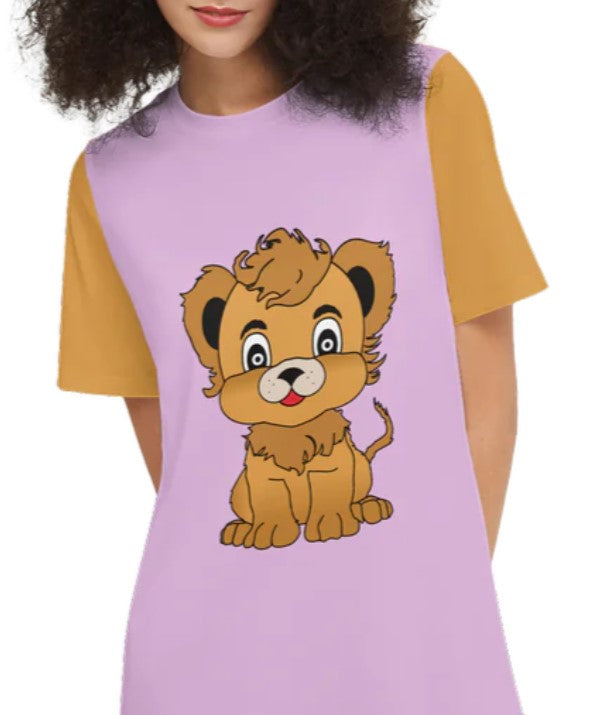 Kawaii Lion Short-Sleeve T-Shirt Dress-Heavyweight 225g
