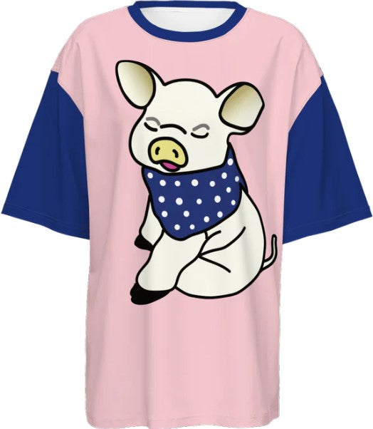 Kawaii Pig Women's Oversized Short-Sleeve T-Shirt-Heavyweight 225g