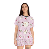 Kawaii Sleeping Bears with Cherries Pink Women's Short Pajama Set