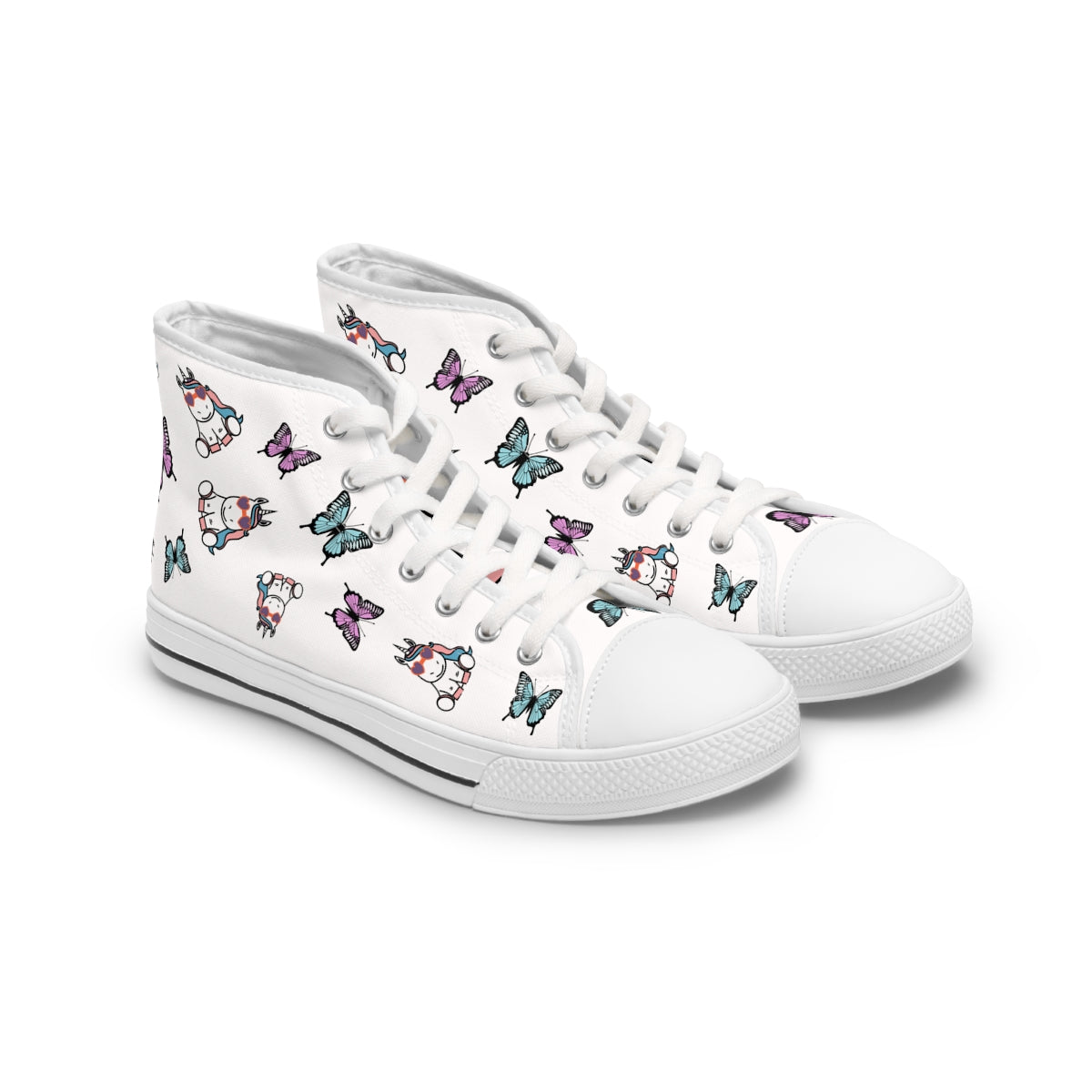 Kawaii Unicorn Women's High Top Sneakers, Cute Sneaker Shoes, Magical Fairy Tale Unicorn Footwear, Gift for Unicorn Lovers, Unicorn