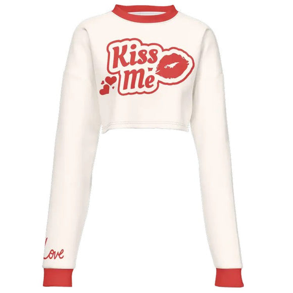 Kiss Me Cropped Crewneck Sweatshirt-Techno Scuba Knit