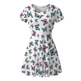Butterfly Print Short Sleeve Sun Dress – Women’s Flowy Summer Dress | Soft Milk Silk Fabric