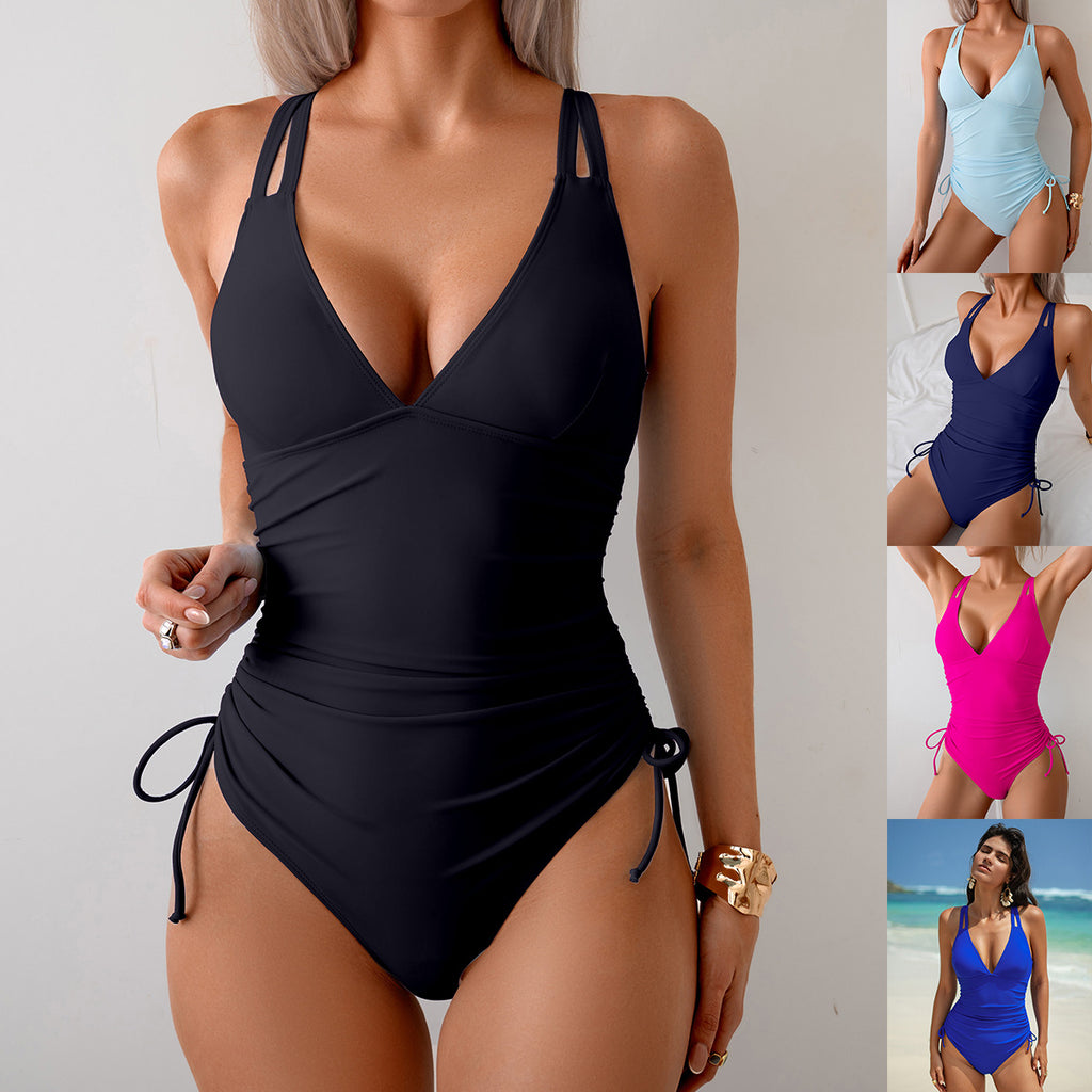 Solid one-piece swimsuit with sleeveless design and padded bust, cute summer swimwear