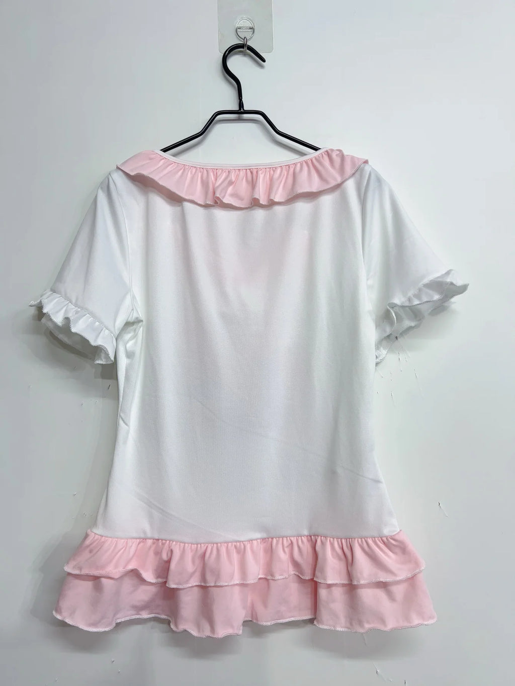 Sweet Kawaii Cat Bow T-Shirt | Japanese Ruffle Tee with Pink Ribbon & Cute Kitty Print