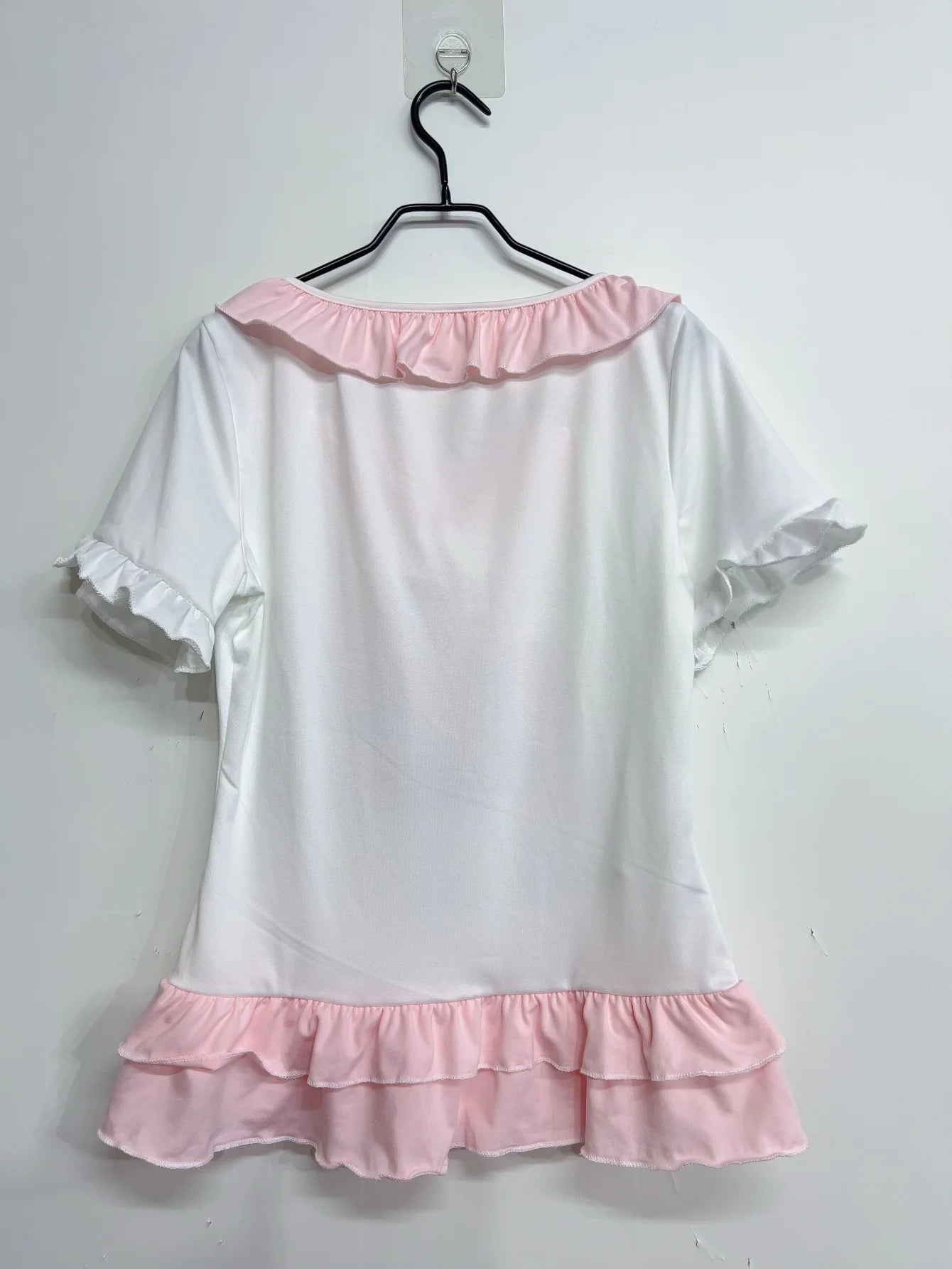 Sweet Kawaii Cat Bow T-Shirt | Japanese Ruffle Tee with Pink Ribbon & Cute Kitty Print
