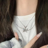 Y2K Butterfly Necklace for Women Girls Silver Color Crystal Pendant Clavicle Chain Necklaces Fashion New Trendy 2025 Party