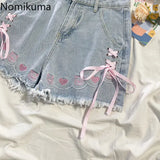 Japanese Denim Shorts for Women – High Waist Embroidered Bandage Shorts | Cute 2025 Fashion Bottoms