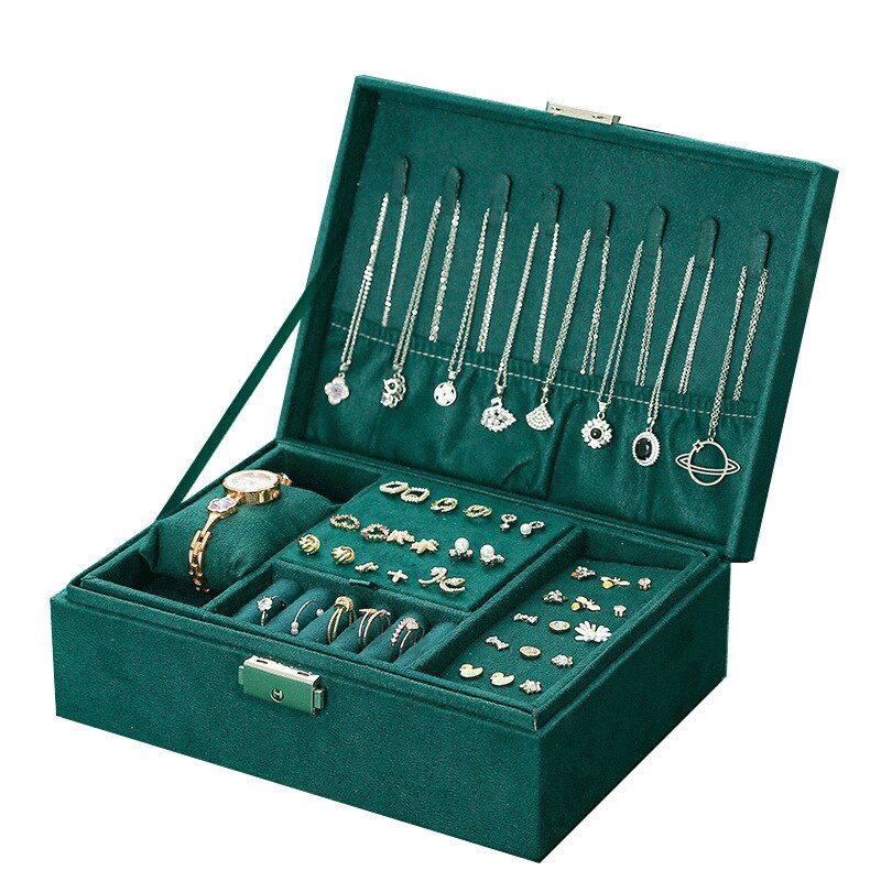 Luxury Vintage Style Jewelry Organizing Double Storage Green/Pink