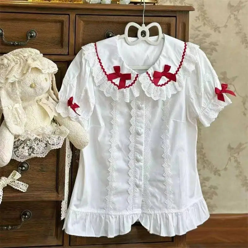 Japanese Kawaii Lolita Blouse | Women’s Sweet Puff Sleeve Shirt with Peter Pan Collar