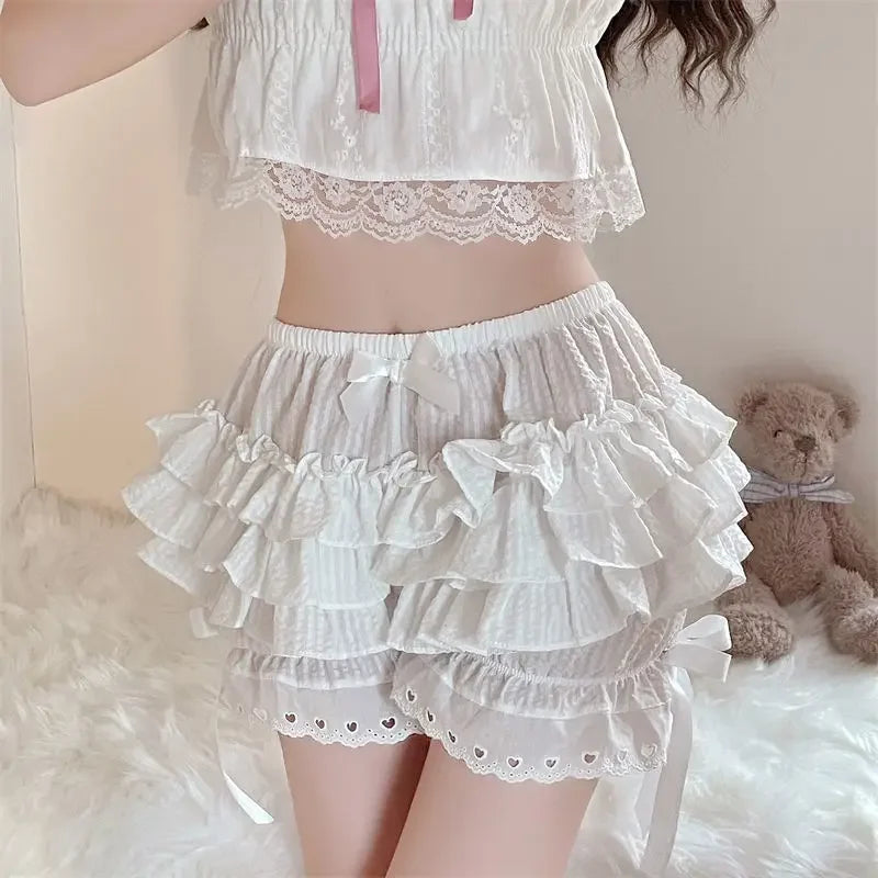 Black & White Lolita Bloomers | Pleated Safety Shorts