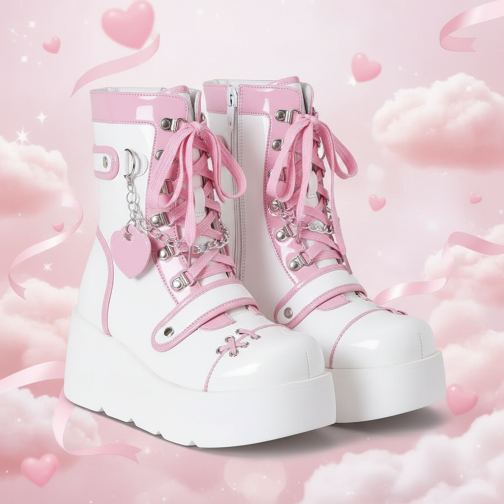 Metal Style Rock Women's Shoes Autumn New Thick-soled Boots Short Boots Heart-shaped Cross Metal Decoration Punk Style Gothic
