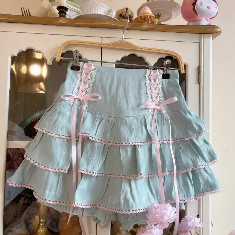 Kawaii Lolita Pleated Skirt – High Waist Pink Bandage Fairycore Y2K Aesthetic | Cute Women’s Faldas Mujer Moda 2025