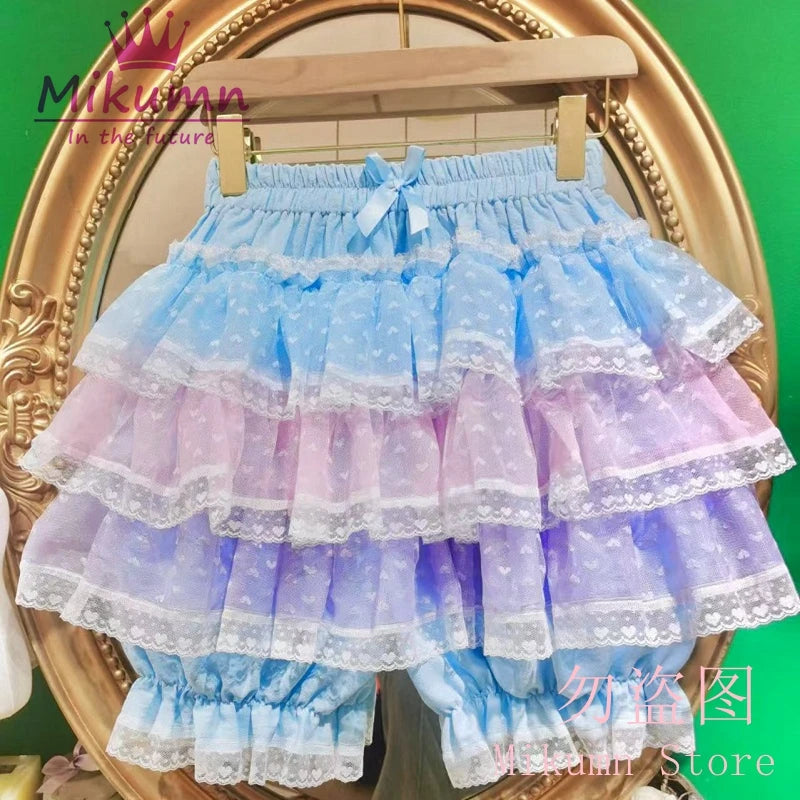 Mikumn Harajuku Lace Ruffle Shorts Skirt – Kawaii Y2K Lolita Bloomers | Elastic Waist Safety Pants