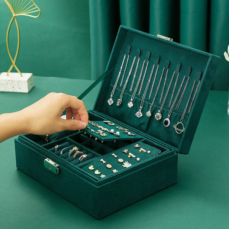 Luxury Vintage Style Jewelry Organizing Double Storage Green/Pink