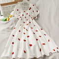 Kawaii Strawberry Dress Sexy Ruffle Puff Sleeve Off Shoulder Embroidery Dresses Korean Elegant