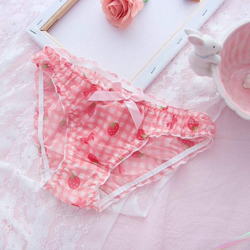 Kawaii Strawberry Panties | Pink Ruffle Underwear