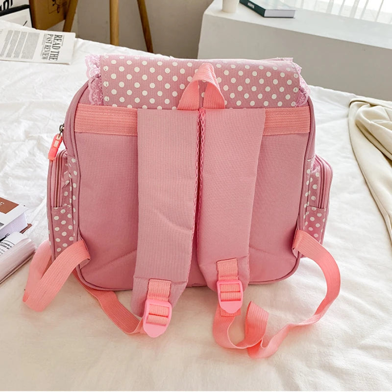 Kawaii Strawberry Embroidered Backpack | Cute Japanese Pink School Bag for Girls with Lace Details