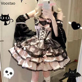 Japanese Sweet Lolita Gothic Mini Dress | Kawaii Harajuku Y2K Style with Bow, Lace & Ruffle Accents
