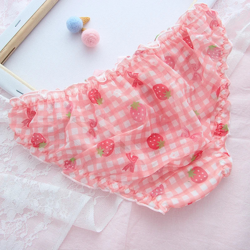 Kawaii Strawberry Panties | Pink Ruffle Underwear