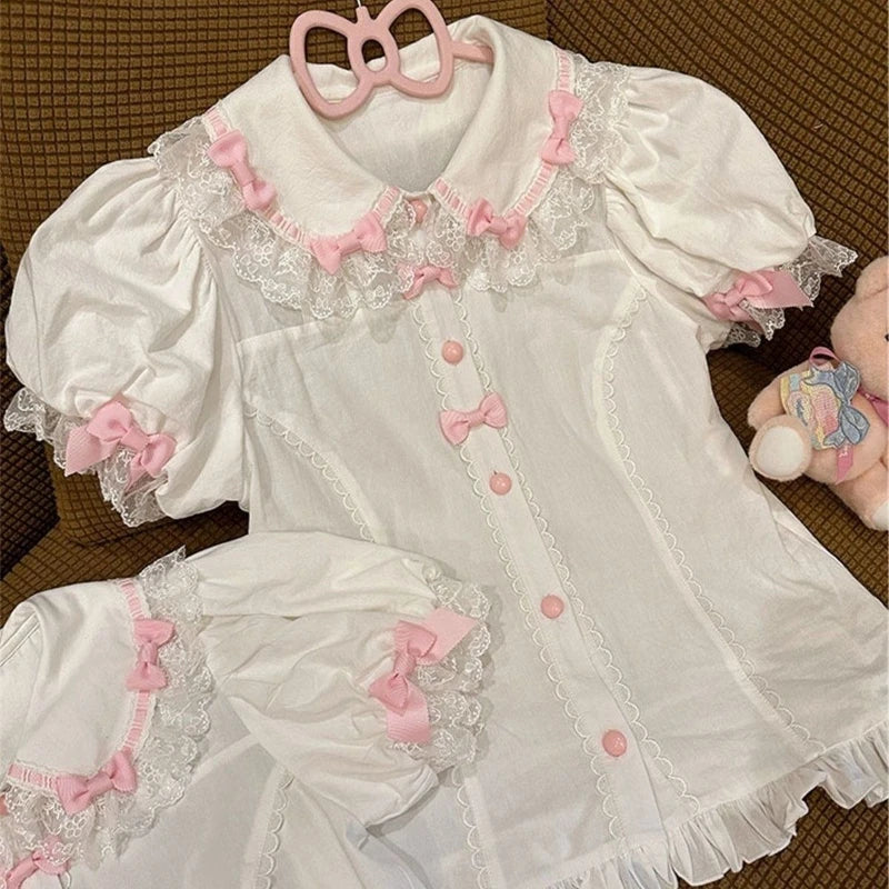 Japanese Kawaii Lolita Blouse | Women’s Sweet Puff Sleeve Shirt with Peter Pan Collar