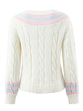Autumn & Winter Cute Kawaii White V-Neck Stitching Sweater