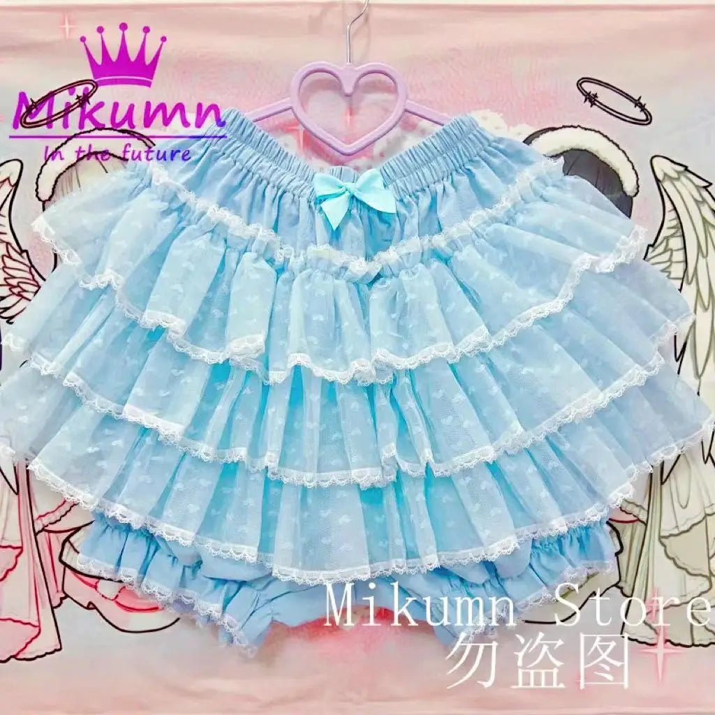 Mikumn Harajuku Lace Ruffle Shorts Skirt – Kawaii Y2K Lolita Bloomers | Elastic Waist Safety Pants