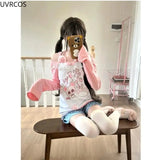 Sweet Kawaii Off-Shoulder T-Shirt – Lace Patchwork, Bow Detail & Cartoon Print | Y2K Aesthetic Women’s Top