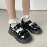 Sweet Lace Bowknot Lolita Shoes Women Heart Buckle Platform Mary Janes Woman Cute Thick Bottom Non-slip JK Shoes
