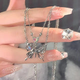 Y2K Butterfly Necklace for Women Girls Silver Color Crystal Pendant Clavicle Chain Necklaces Fashion New Trendy 2025 Party