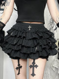 AltGoth Mall Goth Women’s Cake Shorts – Y2K E-Girl Harajuku Fairycore Culottes with Cross Pendant