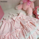 Pink Japanese Style Sweet Lolita Ruffles Cake Mini Skirt Summer Women Polka Dot Print Short Skirt Girls Korean Kawaii Bow Skirts