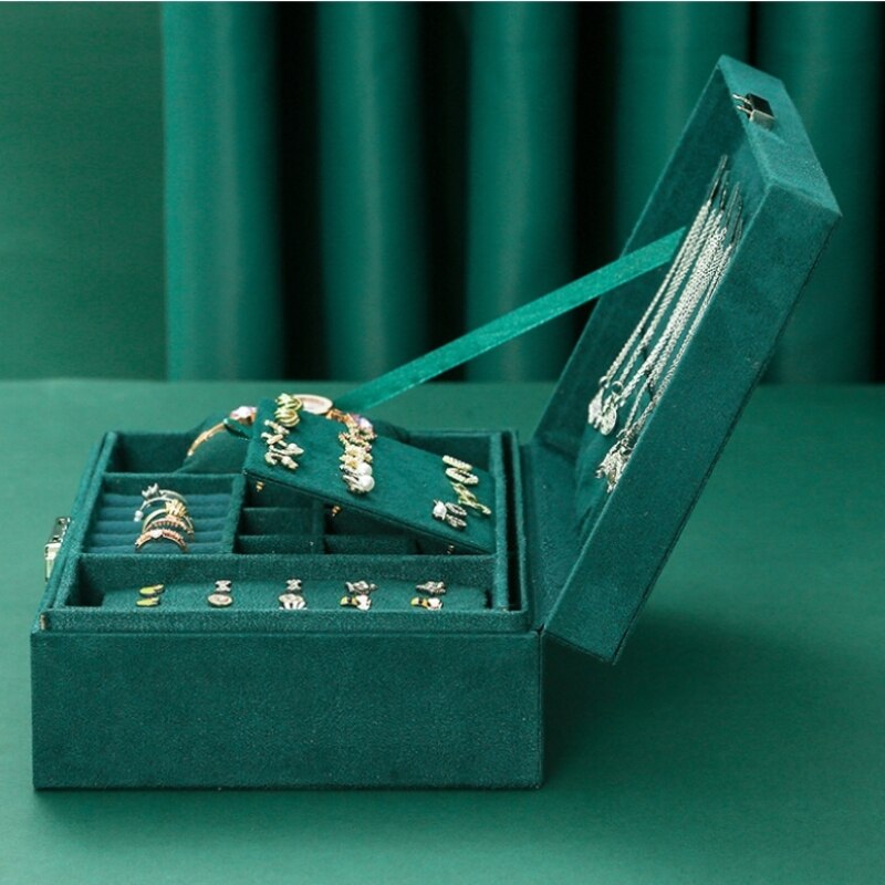 Luxury Vintage Style Jewelry Organizing Double Storage Green/Pink
