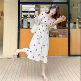Kawaii Strawberry Dress Sexy Ruffle Puff Sleeve Off Shoulder Embroidery Dresses Korean Elegant
