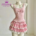 Sweet Kawaii Polka Dot Dress | Japanese Pink Bow Sleeveless Mini Dress for Women