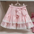 Pink Japanese Style Sweet Lolita Ruffles Cake Mini Skirt Summer Women Polka Dot Print Short Skirt Girls Korean Kawaii Bow Skirts