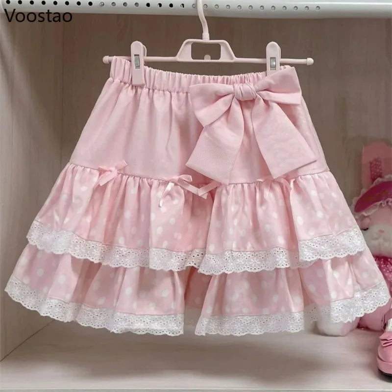 Pink Japanese Style Sweet Lolita Ruffles Cake Mini Skirt